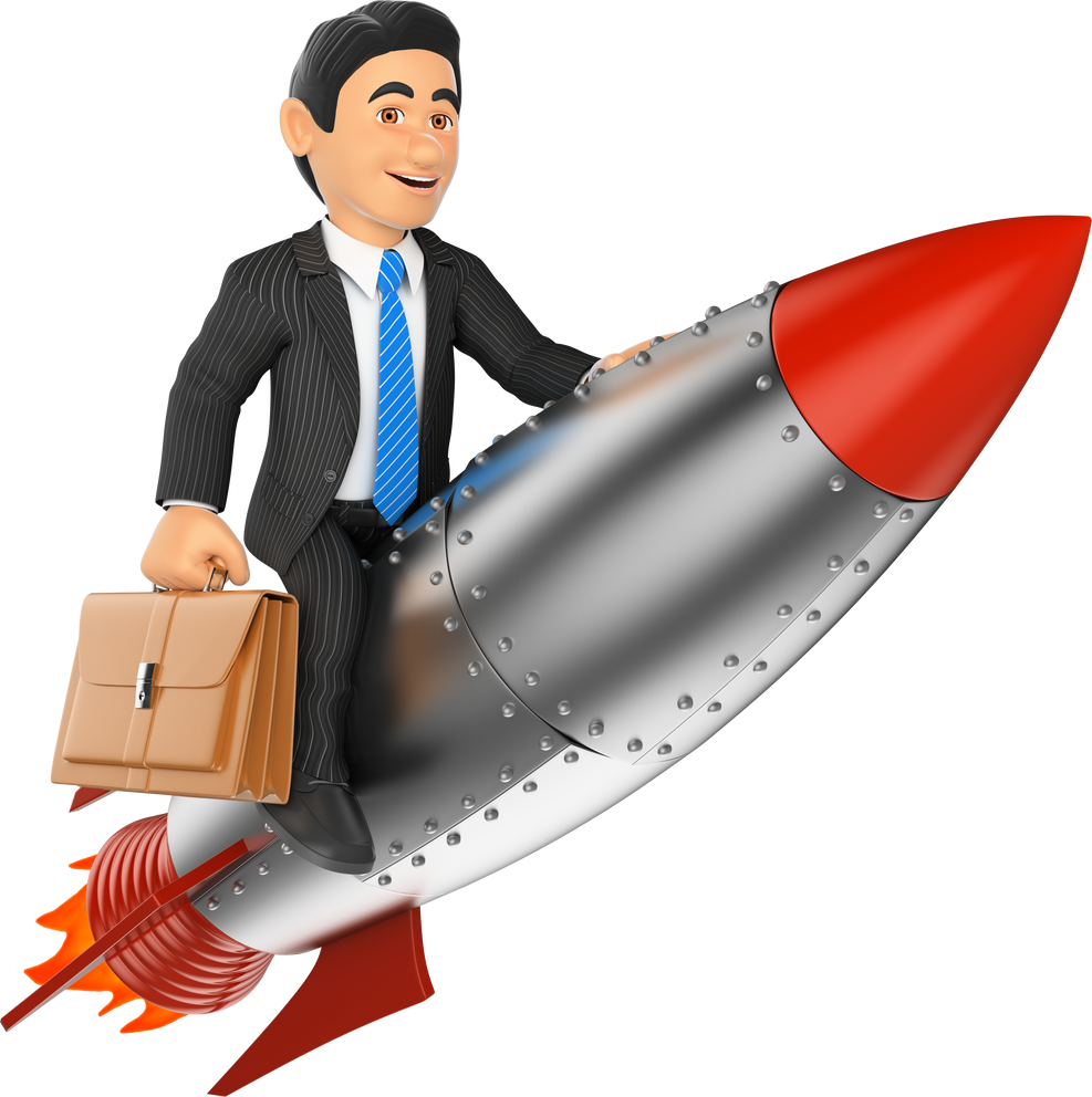 3D Businessman Riding a Rocket